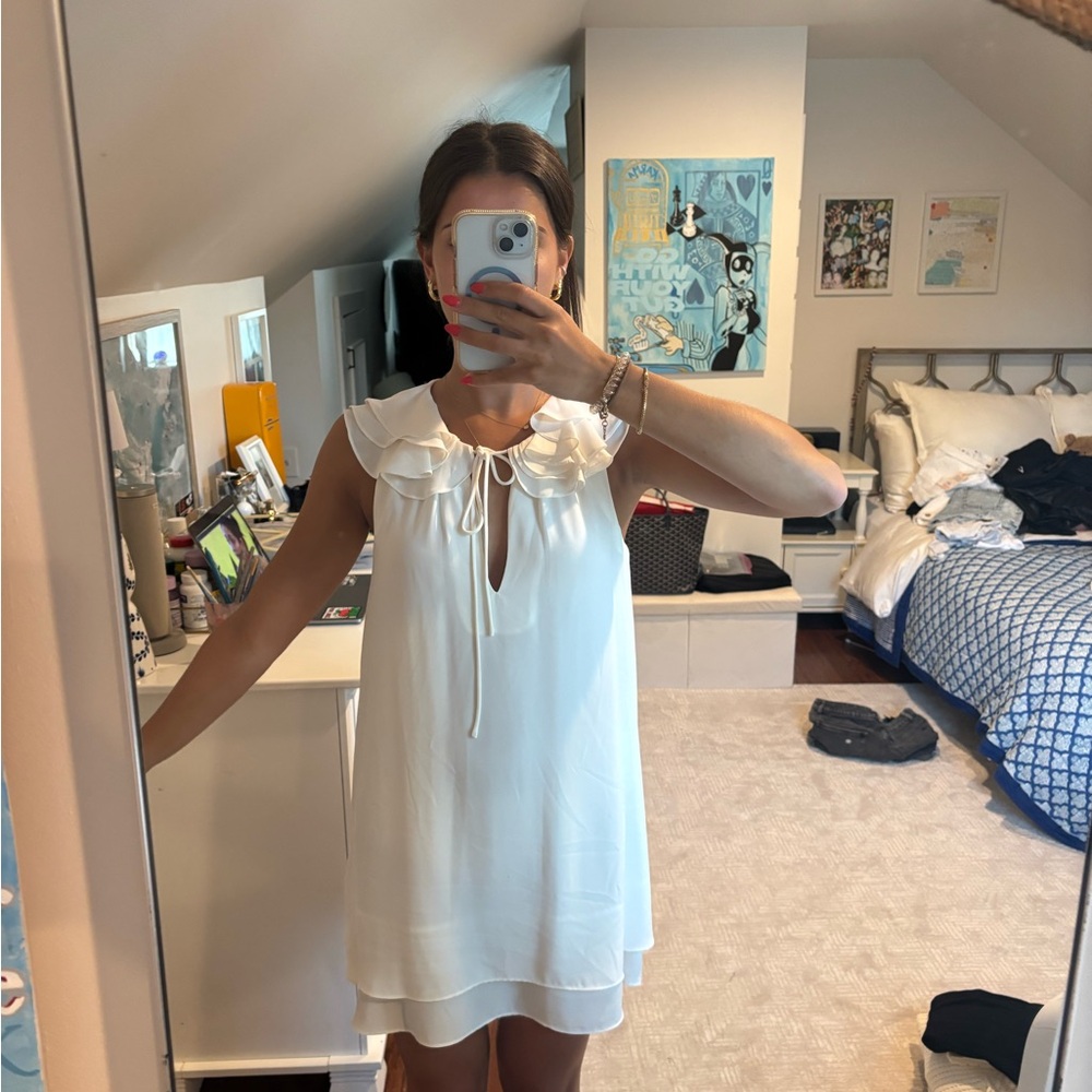 White Ruffle Sleeveless Dress